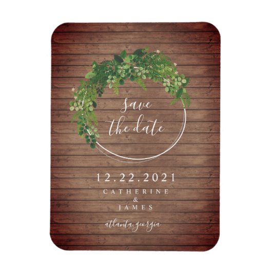 Houten Plank Geïnspireerd Botanisch Save The Date Magneet (Verticaal)