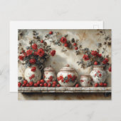 Houten Plank Rode Rozen Aardbeien Briefkaart (Voorkant / Achterkant)