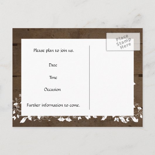 Houten Planken Bloemen Save the Date Aankondigingskaart (Achterkant)