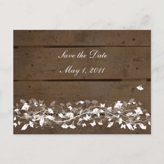 Houten Planken Bloemen Save the Date Aankondigingskaart (Voorkant)