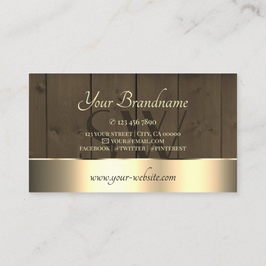 Houten planken Bruin Hout Graan Monogram Gold Deco Visitekaartje (Achterkant)