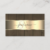 Houten planken Bruin Hout Graan Monogram Gold Deco Visitekaartje (Voorkant)