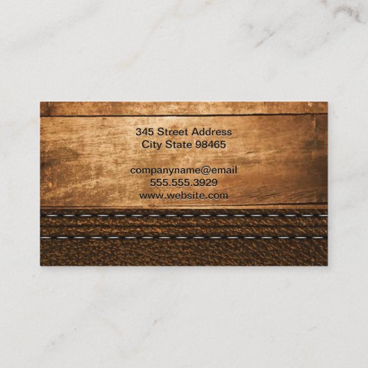 Houten Planken | Gestikte Leer Visitekaartje (Achterkant)
