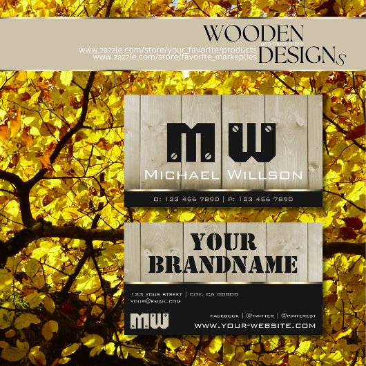 Houten planken Licht Bruin Hout Graan Monogram Visitekaartje