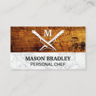 Houten planken Marmer   gekruiste messen Visitekaartje