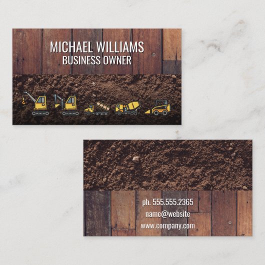 Houten planken vuil | Bouwvoertuigen Visitekaartje (Voorkant / Achterkant)