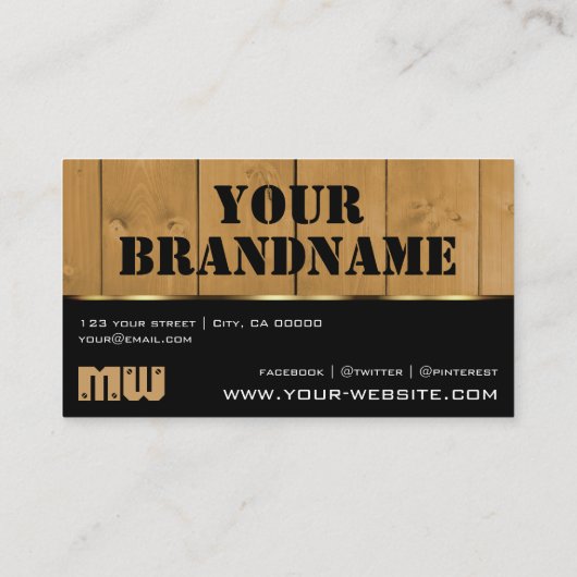 Houten planken Zwarte Bruin Hout Graan Monogram Visitekaartje (Achterkant)