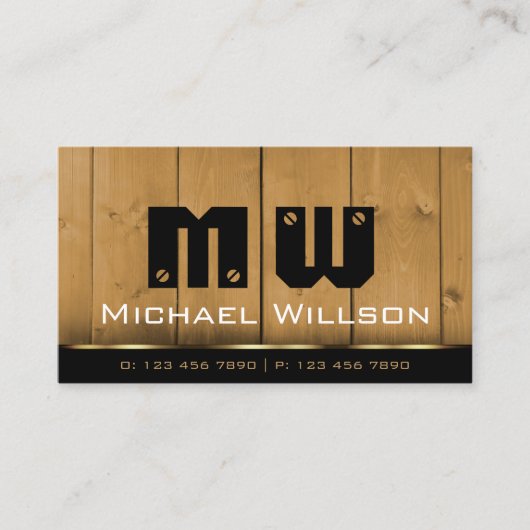 Houten planken Zwarte Bruin Hout Graan Monogram Visitekaartje (Voorkant)