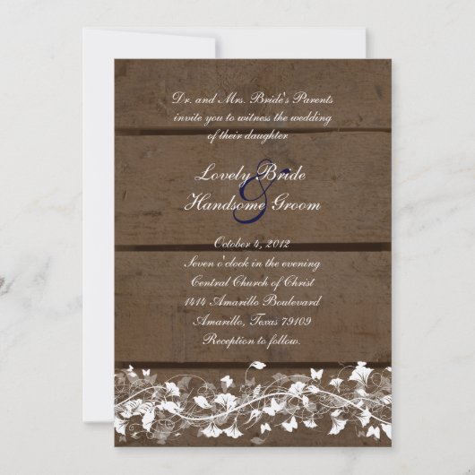 Houten planten Floral Wedding Invitation Kaart (Voorkant)