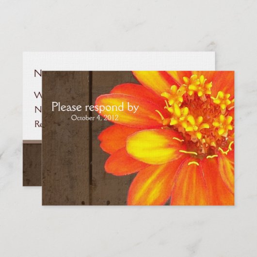Houten planten, Oranje Zinnia RSVP met enveloppe (Voorkant / Achterkant)
