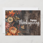 Houten pompoenen en bladeren Happy Thanksgiving Feestdagenkaart (Voorkant)