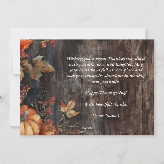 Houten pompoenen en bladeren Happy Thanksgiving Feestdagenkaart (Achterkant)