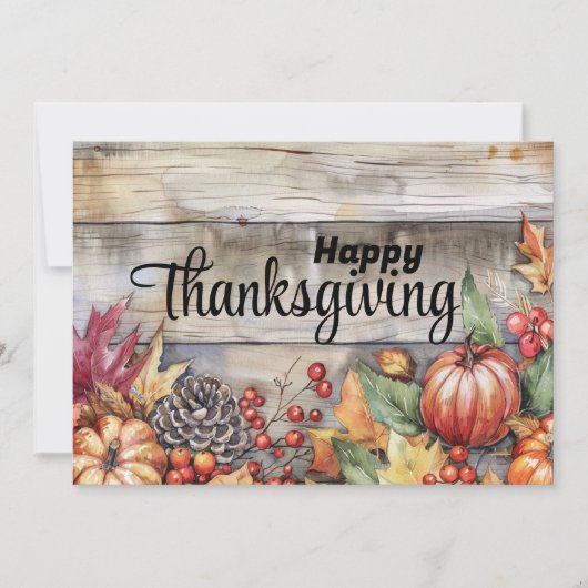 Houten pompoenen en bladeren Happy Thanksgiving Feestdagenkaart (Voorkant)