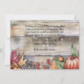 Houten pompoenen en bladeren Happy Thanksgiving Feestdagenkaart (Achterkant)