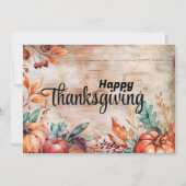 Houten Pompoenen en Bladeren Prettig Thanksgivingd Feestdagenkaart (Voorkant)