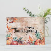 Houten Pompoenen en Bladeren Prettig Thanksgivingd Feestdagenkaart (Staand voorkant)