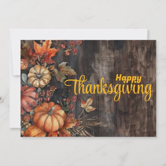 Houten Pompoenen en Bladeren Prettig Thanksgivingd Feestdagenkaart (Voorkant)