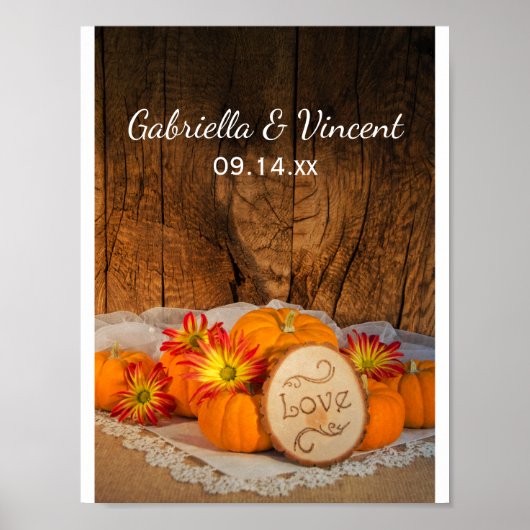 Houten Pompoenen Herfst Bruiloft Poster (Voorkant)
