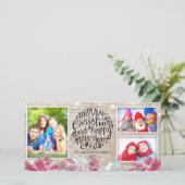 Houten Prettig Kerstfeest Gelukkig Nieuwjaar Groet Feestdagenkaart (Staand voorkant)