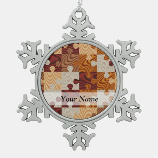 Houten puzzel tin sneeuwvlok ornament (Voorkant)