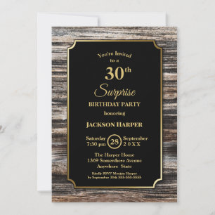 Houten Rand Zwarte Verjaardagsfeest Surprise 30 Kaart