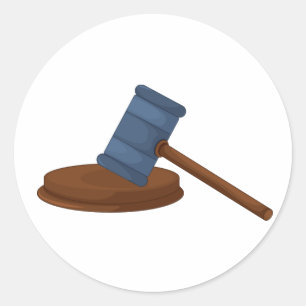 Houten rechter hamer rechtbank ronde sticker