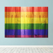 Houten regenboog pride vlag canvas afdruk (Insitu (Houten vloer))