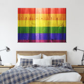 Houten regenboog pride vlag canvas afdruk (Insitu (Slaapkamer))