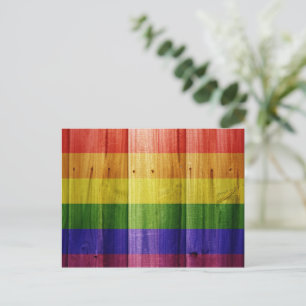 Houten regenboog pride vlag feestdagenkaart