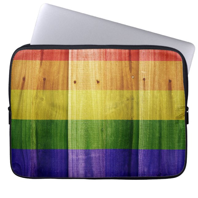 Houten regenboog pride vlag laptop sleeve (Voorkant)