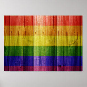 Houten regenboog pride vlag poster