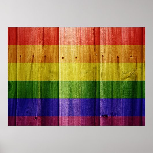Houten regenboog pride vlag poster (Voorkant)