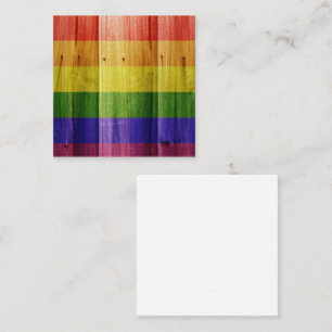 Houten regenboog pride vlag vierkante visitekaartje