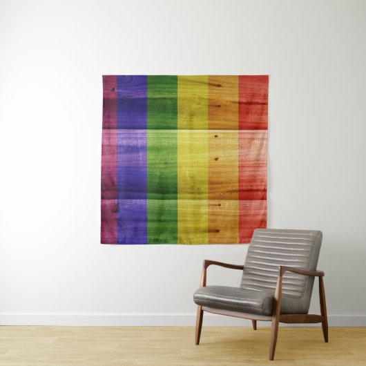 Houten regenboog pride vlag wandkleed (In Situ (horizontaal))