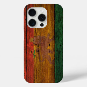 Houten reggae rasta vlag leeuw muziek kunst iPhone 15 pro case