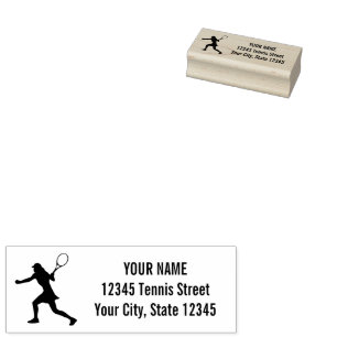 Houten retouradres logo vrouwelijke tennisspeler rubberstempel