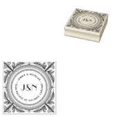 Houten retouradresstempel met botanisch frame rubberstempel (Gestempeld)