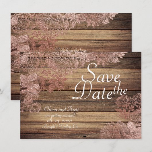 Houten robuuste roze kant Trouw Save The Date (Voorkant / Achterkant)