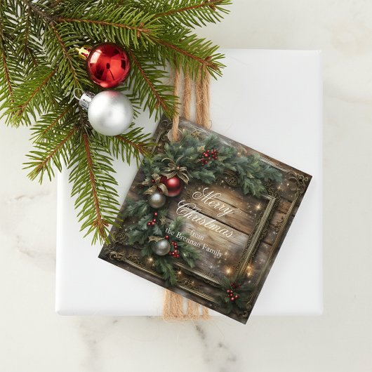 houten rode bessen en Holly Christmas Bedankjes Labels