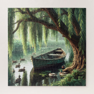 Houten Roeiboot Onder een Wilg Legpuzzel