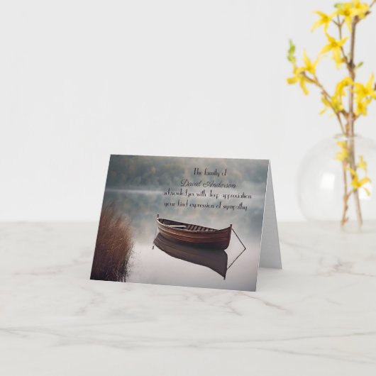Houten Row Boat Sympathie Dank u van familie Kaart (Gele Bloem)
