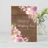 Houten Roze Bloemen Huwelijksbelofte Vernieuwing U Kaart (Staand voorkant)