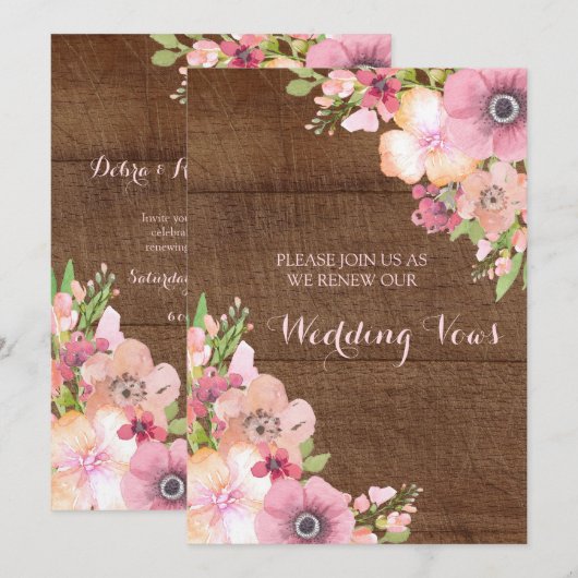 Houten Roze Bloemen Huwelijksbelofte Vernieuwing U Kaart (Voorkant / Achterkant)