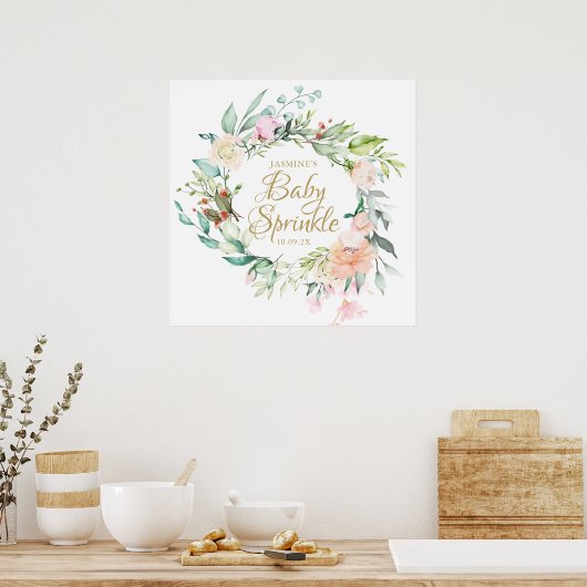 Houten Roze Gouden Script Baby Sprinkle Bord Poster (Keuken)