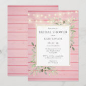 Houten Roze Lichten Groene Bruiloft Kaart (Voorkant / Achterkant)