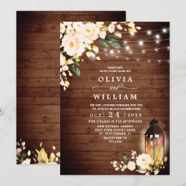 Houten rozenlantaarn rustieke aquarel bruiloft kaart