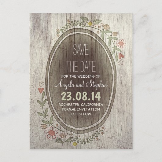 Houten rustiek land Save the date briefkaarten (Voorkant)