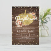 Houten Rustiek Terracotta Pompoen Baby shower Kaart (Staand voorkant)