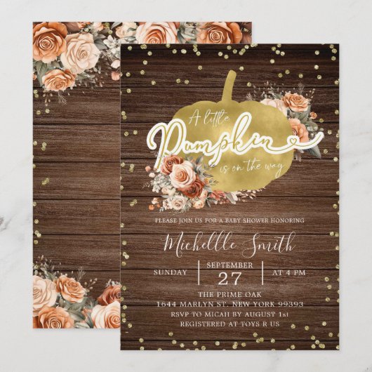 Houten Rustiek Terracotta Pompoen Baby shower Kaart (Voorkant / Achterkant)