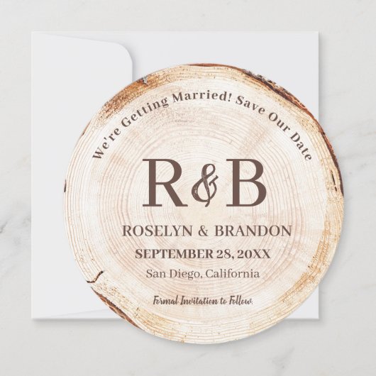 Houten Rustieke Bruiloft Monogram Namen Custom Fot Save The Date (Voorkant)